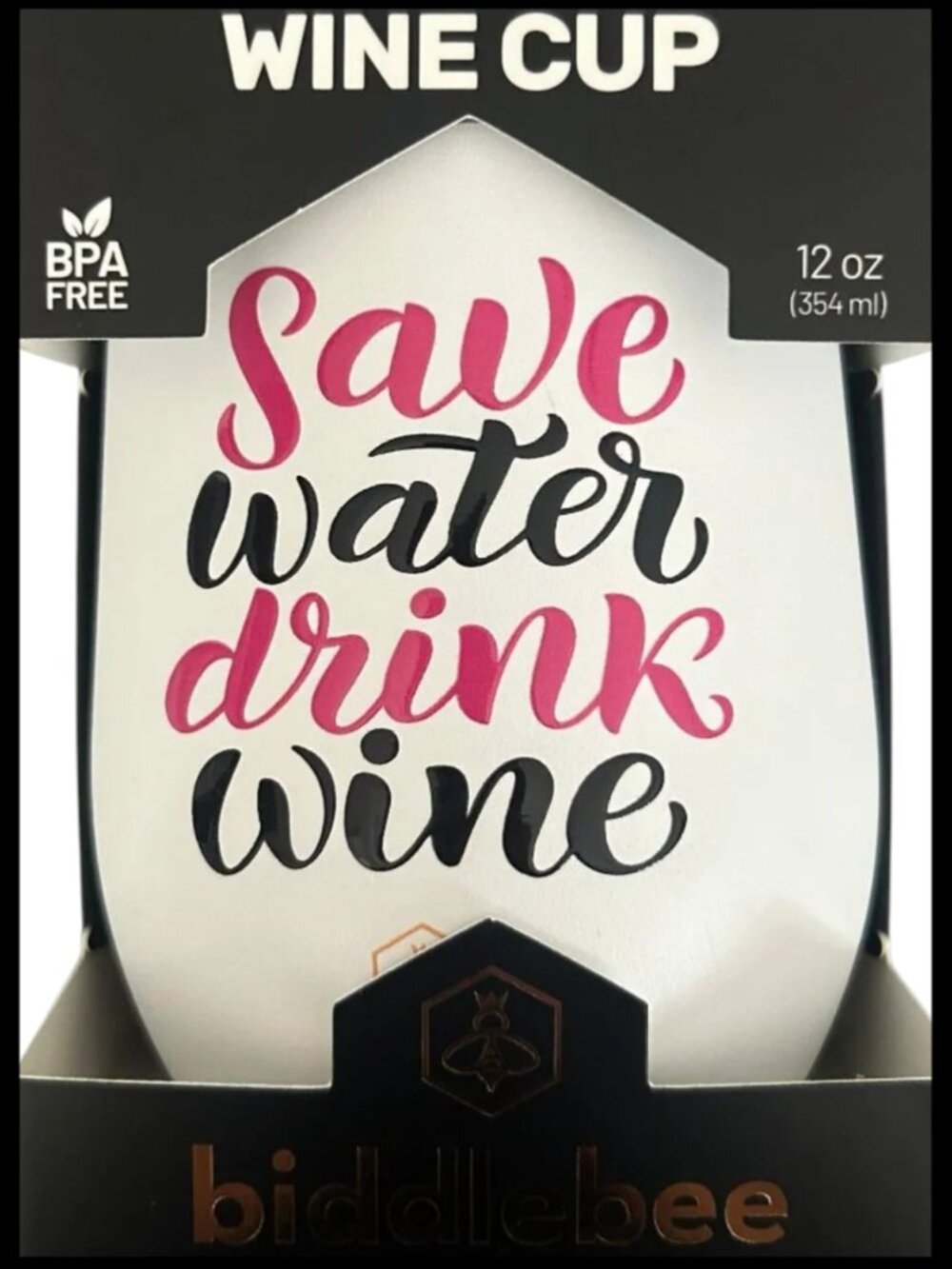 Biddlebee Wine Tumbler White Save Water Drink Wine Insulated 12 oz